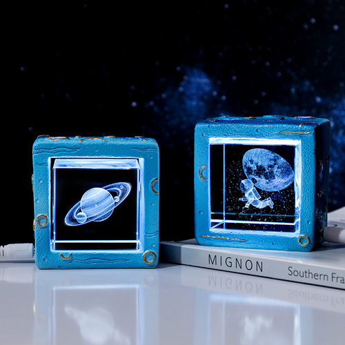 3d星系方体水晶小夜灯LED发光底座创意海洋桌面装饰摆件节日礼品