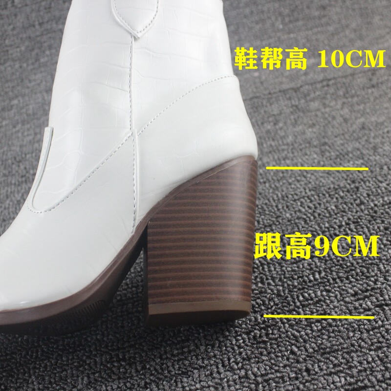 热销202c3新款尖头粗跟瘦瘦靴秋冬套筒切尔西靴高跟平底轻便女生