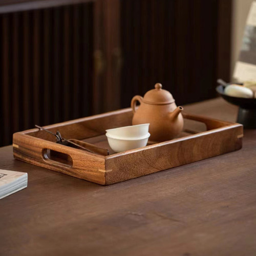 热销中式胡桃实木茶盘托盘u长方形商用家用放茶杯水杯收纳简约点