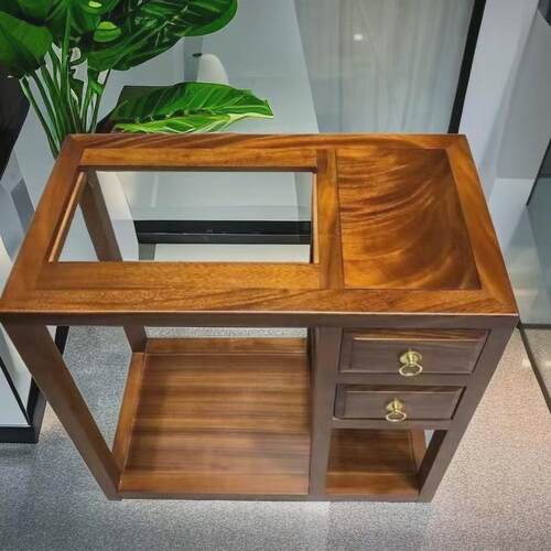 热销实木茶水柜烧水壶一体家用胡桃木侧边L柜客厅靠墙茶台茶桌沙