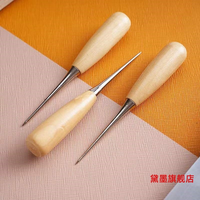 热销木柄锥子线圈n 拉环 通孔手工编绳工具 带护套 实木锥