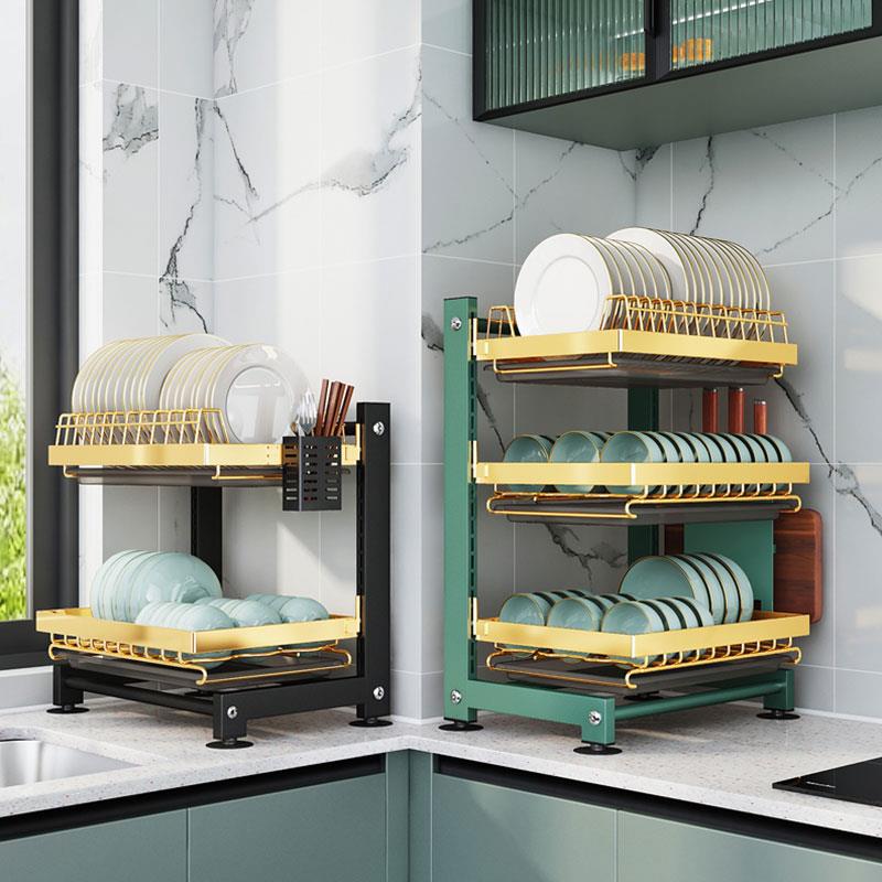 厨房置物架碗碟碗盘收纳架家用多功能沥水架碗架放碗筷收纳盒碗柜