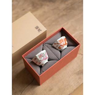 拟古手工手绘粉彩龙纹八角茶杯矾红主人杯品茗杯覆古中式功夫杯