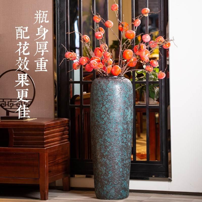 大口径陶瓷落地花瓶中式仿古干花客厅插花粗陶摆件复古陶罐盆大号