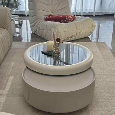 新款茶几小户型圆形茶几带抽屉组合现代客厅简约家用推拉