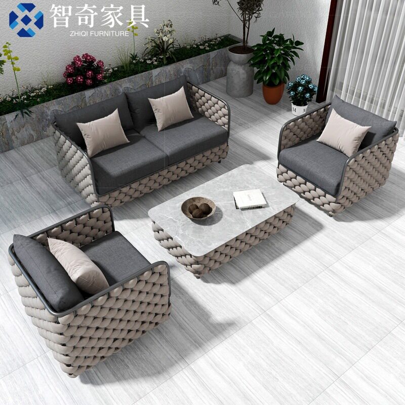 户外沙发庭院酒店别墅花园编绳家具特斯林绳编露天沙发办公室组合