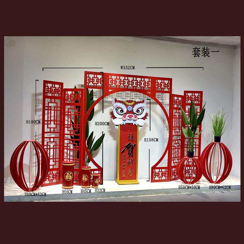 复古中式门窗大型DP美陈场景布置元旦新年春节装饰品创意陈列摆件