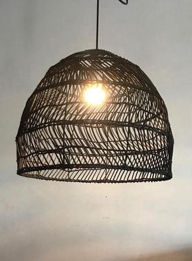 竹编吊灯个性创意手工编织日式料理店藤编黑色鸟巢铁艺装饰餐吊灯
