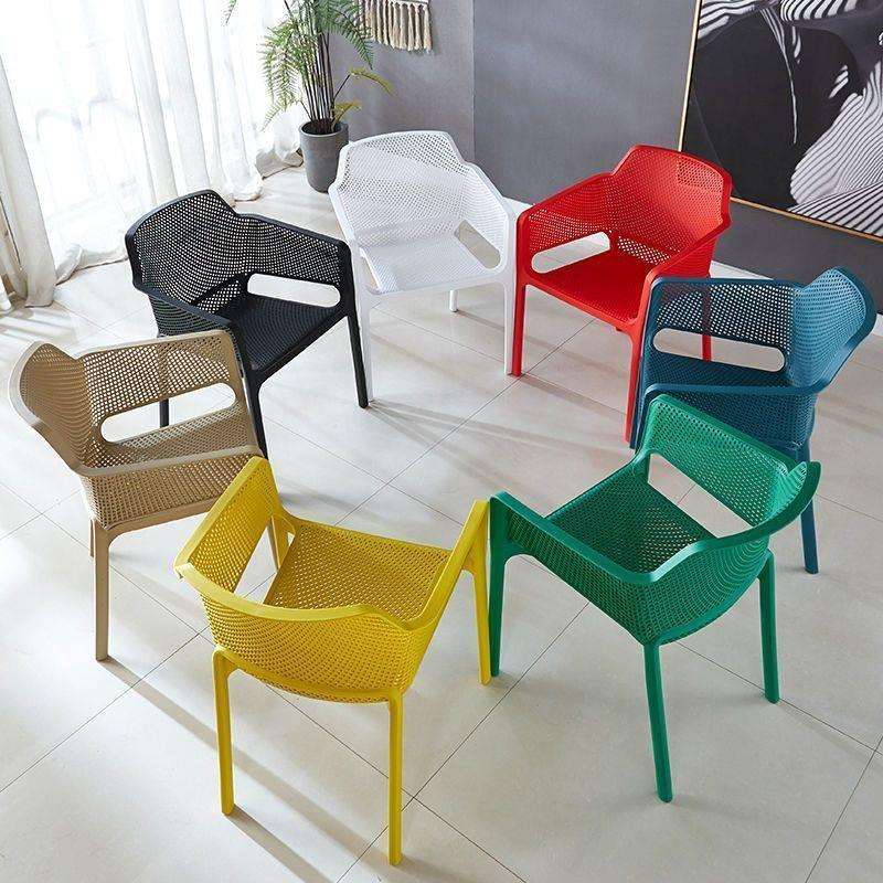 北欧家用塑料椅子加厚简约扶手靠背椅靠背户外休闲餐厅餐椅凳子