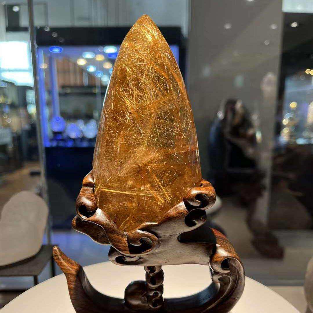 天然金发晶钛晶花观赏石景石水晶原石顺发裸石发晶花钛晶原石摆件