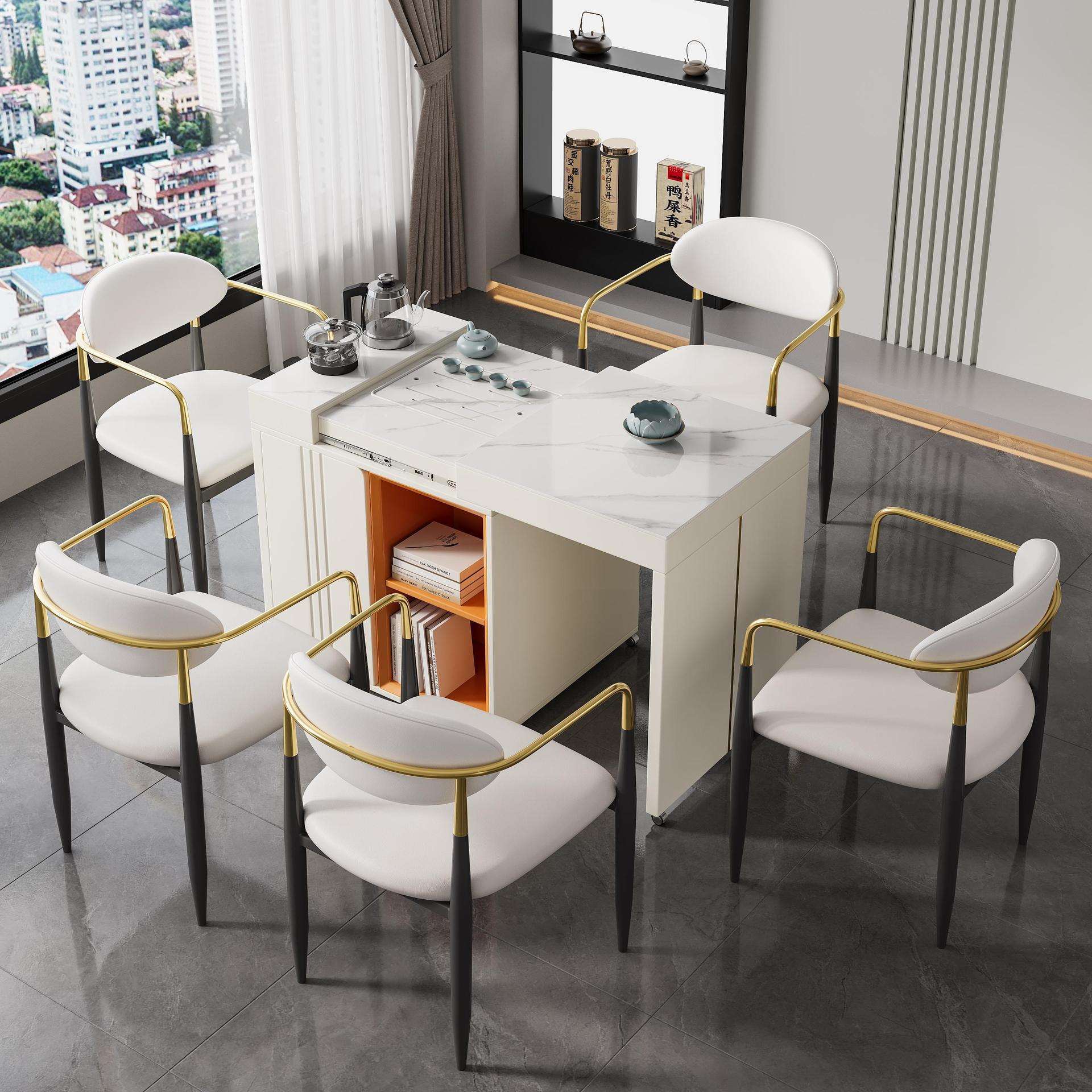 现代简约轻奢伸缩可移动阳台岩板茶桌组合小茶车小型茶台