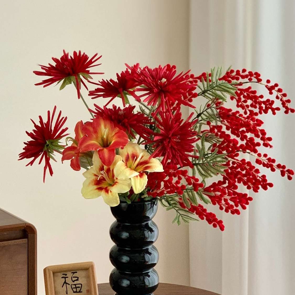 红色系花新年花束假花摆设摆件乔迁新居装饰婚房布置结婚卧室