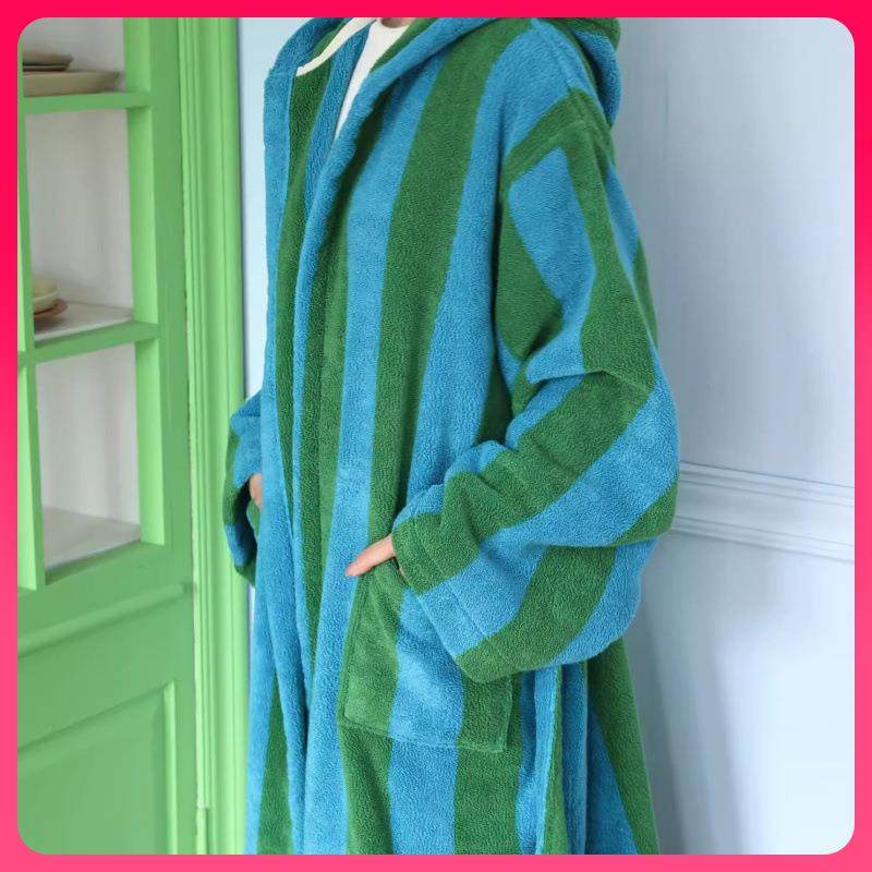 ⇛复古条纹浴袍2024简约精梳棉纯棉成人浴衣吸水速干男女款情