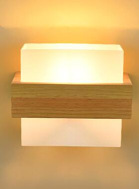 创意方形壁灯北欧led卧室床头灯过道现代简约日式木艺灯直销