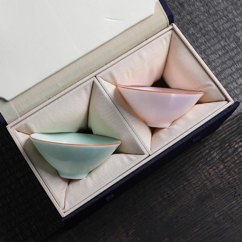 汝窑茶杯斗笠杯开片可养主人杯情侣对杯高档个人专用单杯品茗杯