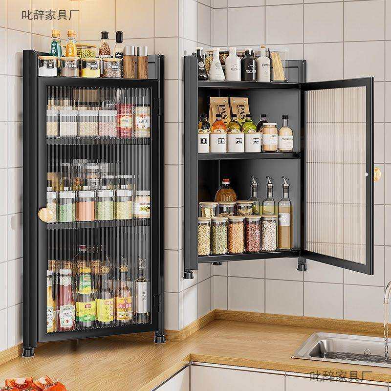 厨房带门三角调料置物架壁挂调味料调味品油盐酱醋转角收纳柜多层