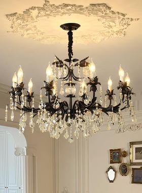法式复古黑色水晶灯客厅吊灯大气美式蜡烛灯个性艺术南洋餐厅主灯