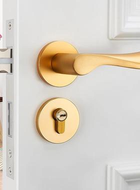 欧式金色实心太空铝卧室门锁木门房门锁室内美式家用把手锁执手锁