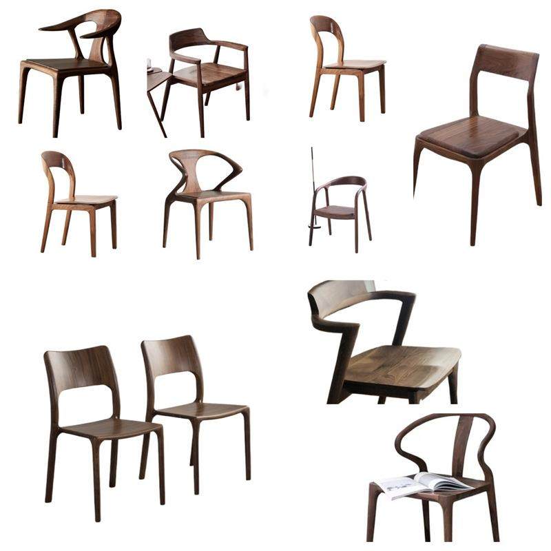 北美黑胡桃木实木餐椅现代简约家用客厅扶手书椅休闲椅饭桌椅原木