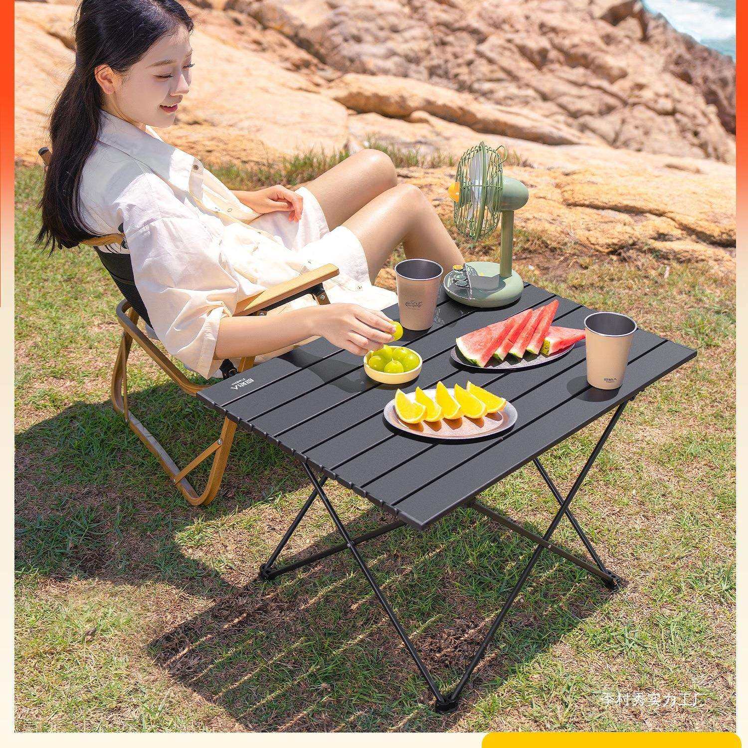 原始人露营桌椅户外折叠桌子蛋卷桌野餐装备用品椅子一体套装季村