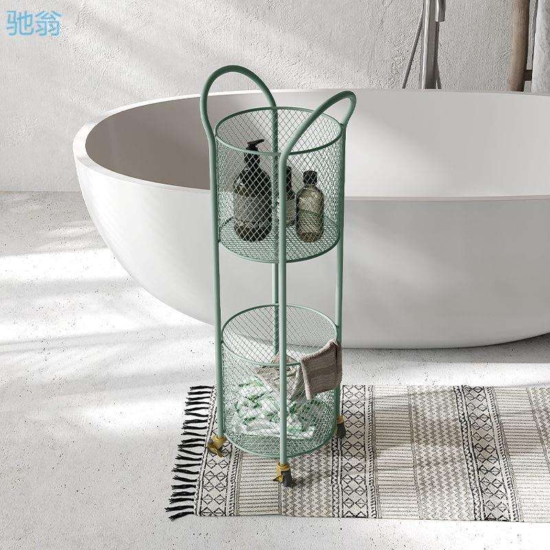 lkw轻奢浴室收纳篮卫生间带轮置物架厕所双层收纳架洗手间移动储