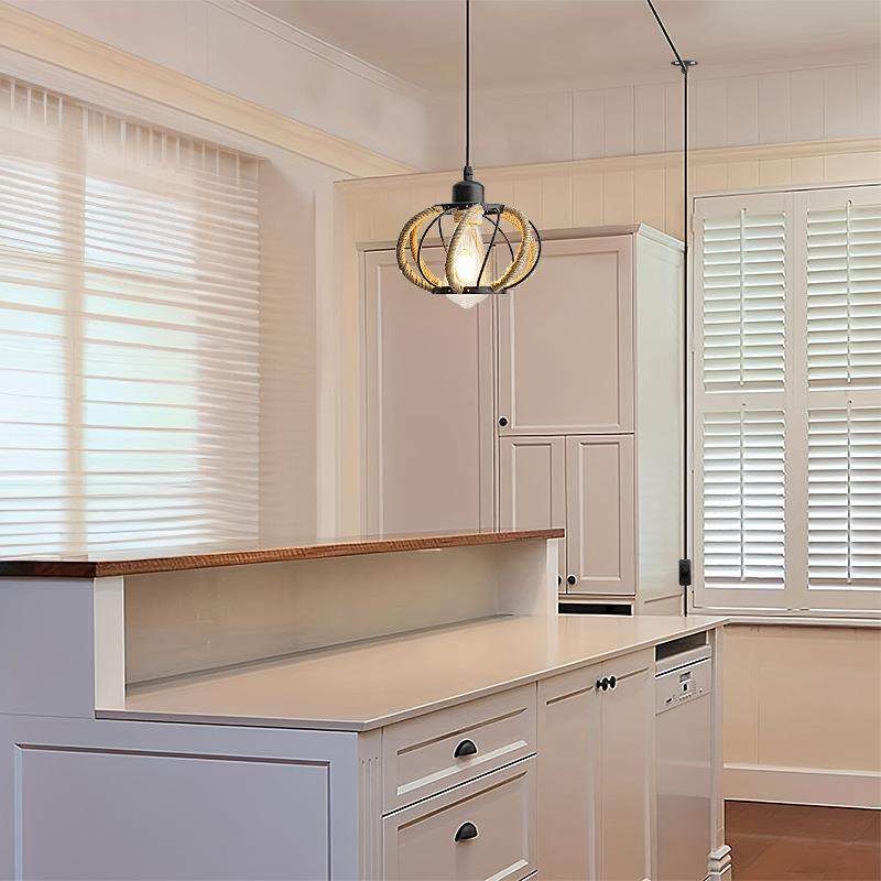 美式乡村简约复古吊灯创意个性餐厅卧室书房麻绳铁艺单头吊灯