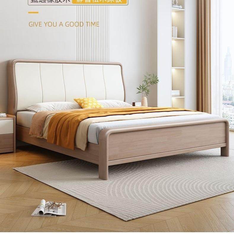 2025新款现代简约白蜡木工艺色实木床卧室1.5m单人床气压储物床