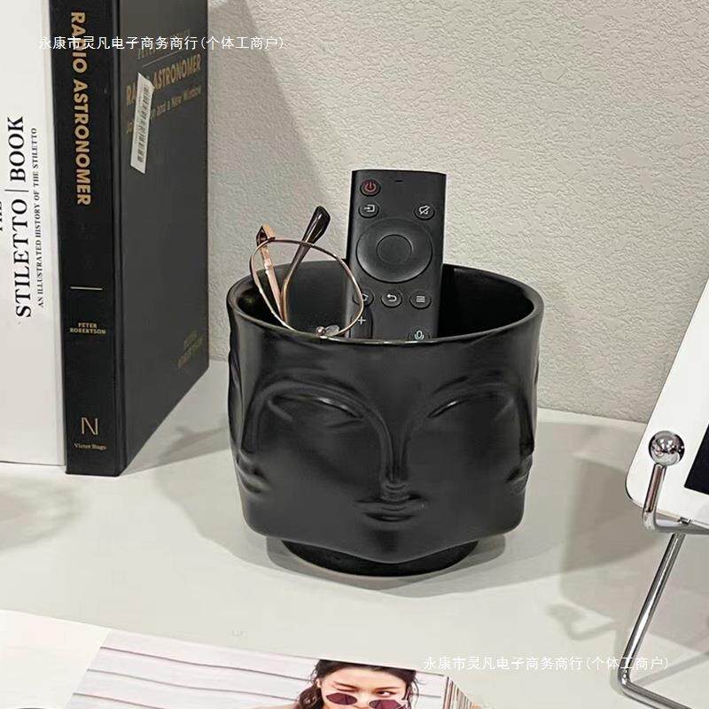 家用餐桌外贸陶瓷客厅茶几收纳桶桌上黑白缪斯台面创意桌面垃包邮