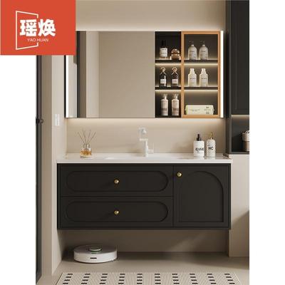 法式奶油风实木浴室柜组合陶瓷一体盆卫生间洗漱台洗手洗脸台盆柜