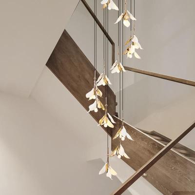 艺术陶瓷花束长吊灯复式别墅公寓楼轻奢跃层挑空旋转个性loft吊灯