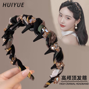 高级感油画发箍水钻布艺缠绕齿梳波浪发卡高颅顶洋气时尚头箍发饰