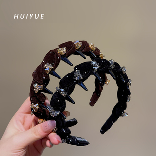 法式 高级感高颅顶发卡秋冬洗脸波浪头箍头饰 丝绒发箍女2025新款