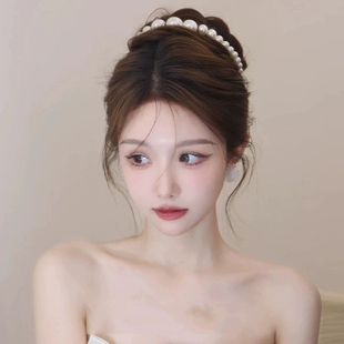 甜美新娘头饰高级感珍珠串珠发箍发带结婚婚礼发饰敬酒服礼服头箍