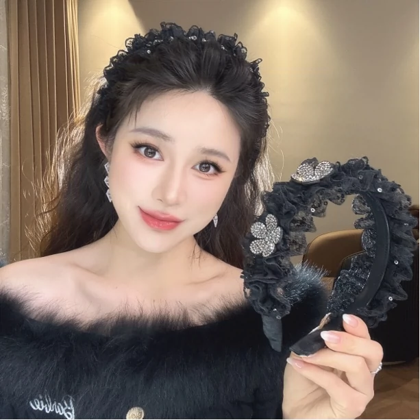 高级感发箍女黑色水钻蝴蝶结发卡