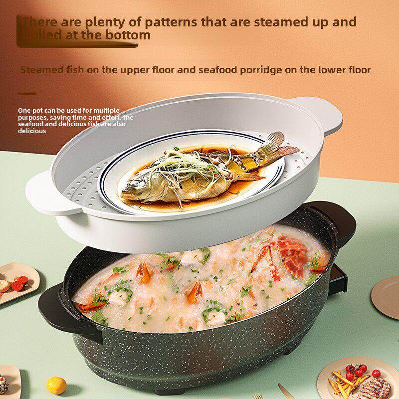 Oaks电蒸鱼锅加厚蒸锅家用大容量特大号蒸一机两用锅蒸鱼专用锅
