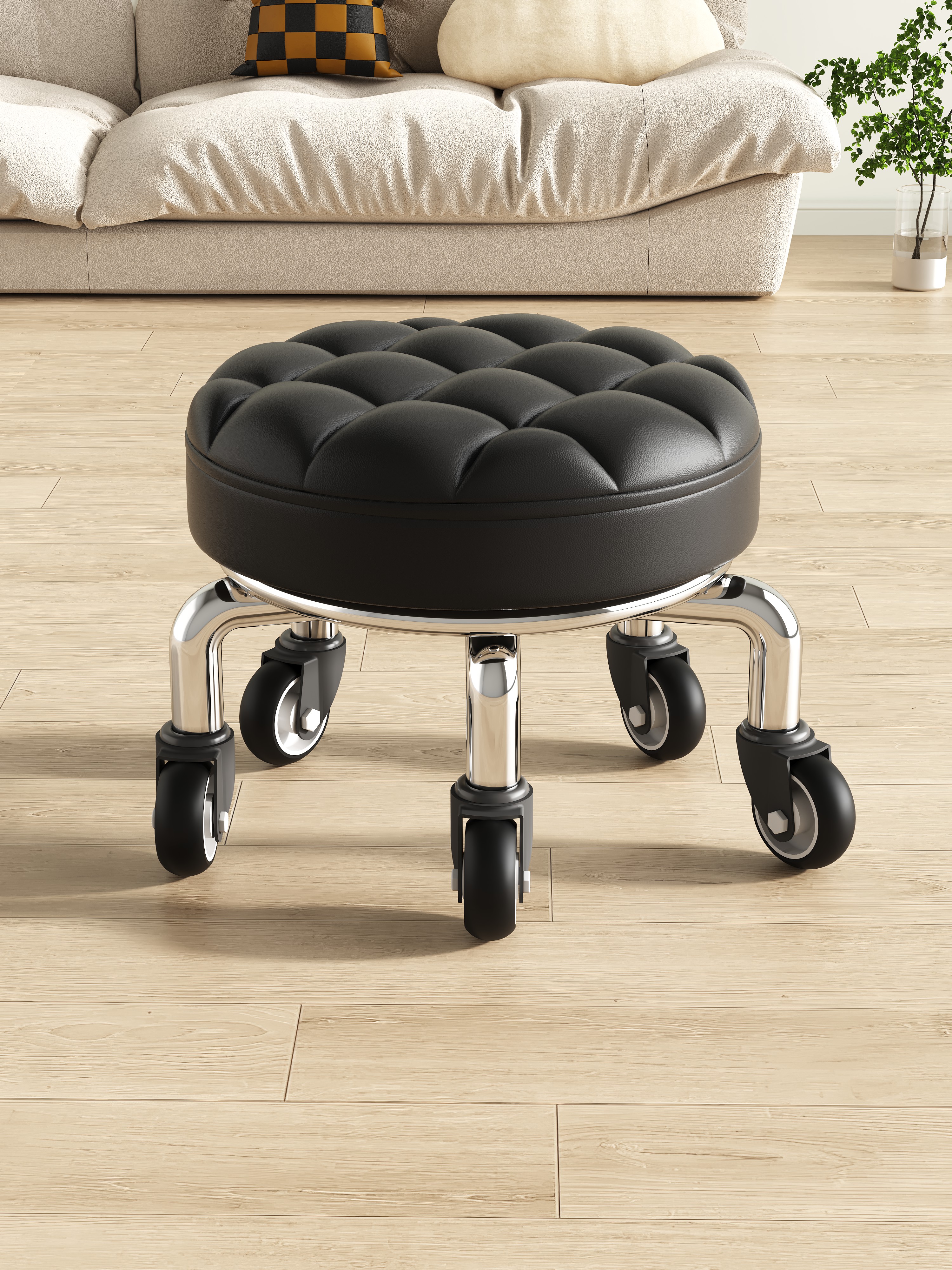 万向轮小凳子家用可移动滑轮矮凳圆凳美缝儿童学步小板凳换鞋凳