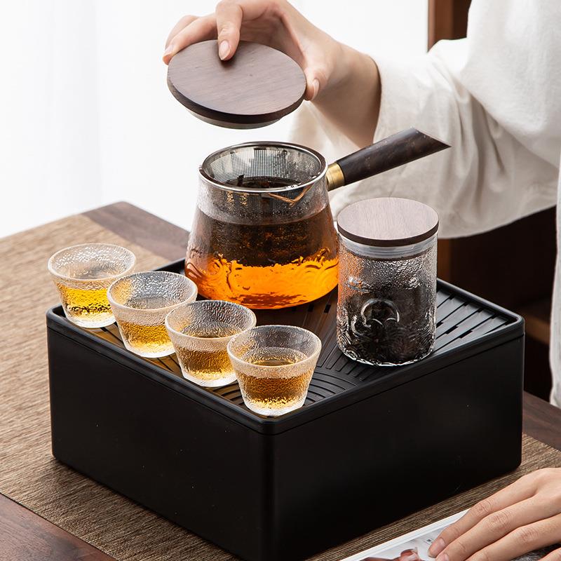 便携式旅行茶具套装玻璃快客杯一壶三杯四杯子户外泡茶器车载露营