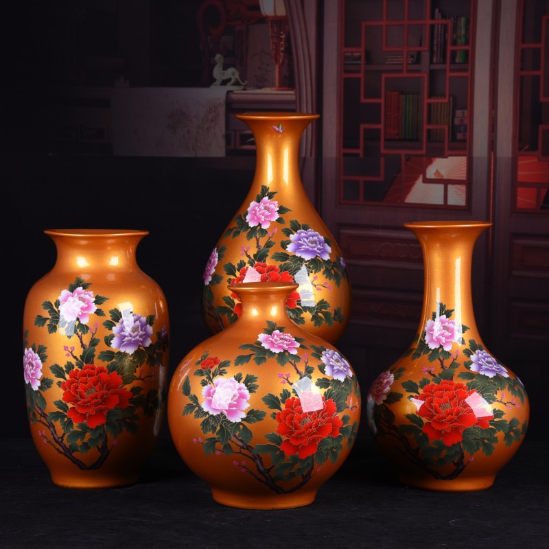 陶瓷工艺品摆件精致水晶釉黄色石榴瓶花插现代家居办公装饰礼品