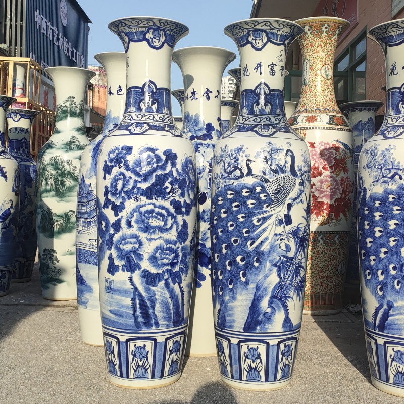 陶瓷落地大花瓶釉下彩手绘青花瓷花开富贵大摆件酒店开业礼品摆件