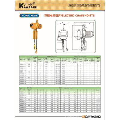 KAWASA米KI运行式环链电动KKBB葫0芦KKB单B型1吨x3速38V