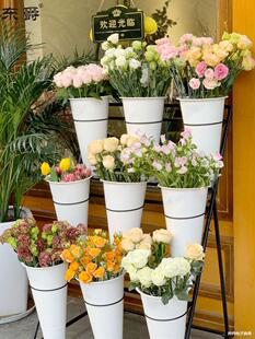 2026花店花架鲜花展示架货架多层阶梯可移动带轮养花醒花桶架花艺