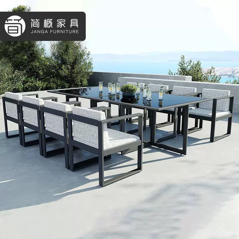 别墅花园庭院桌椅户外露台防水防晒家具休闲酒店民宿一桌六椅组合