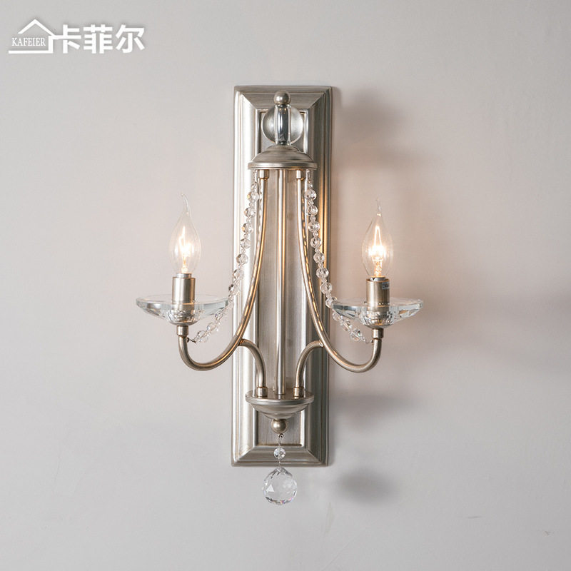 美式乡村复古水晶壁灯卧室壁灯双头水晶壁灯床头灯过道客厅墙壁灯