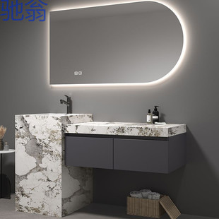 2026现代简约浴室柜组合轻奢岩板无缝拼接盆立柱式化妆室洗漱台洗