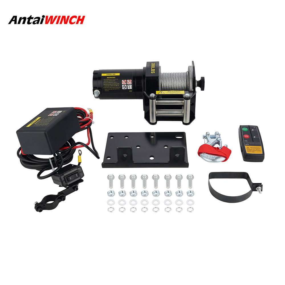 厂家大促销12v/24v2000磅沙滩车绞盘 直流电绞盘 钢丝绳绞盘