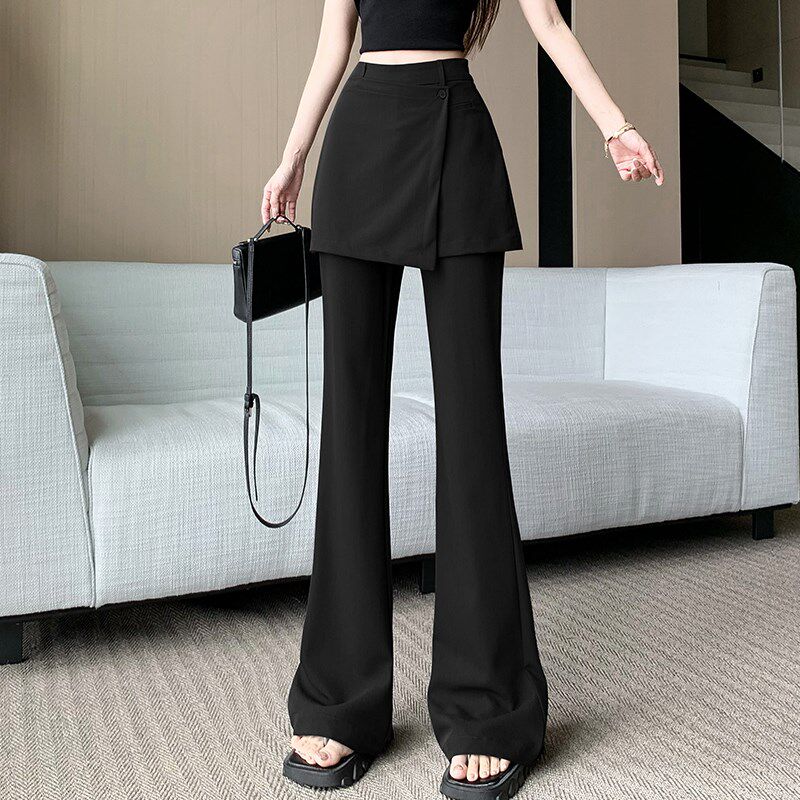 新品假两件屁帘裙裤微喇休闲裤女2025春K夏新款高腰显瘦垂感西装