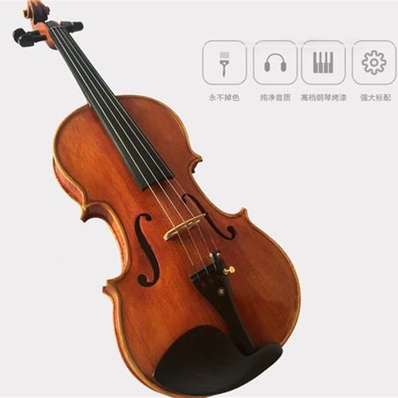 极速l独板花纹虎小提实木手F工级成人琴演考奏乐纹器M