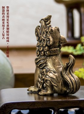 新品狻猊古代神话吉祥瑞兽龙之九子黄铜仿古家居T客厅守财神兽装
