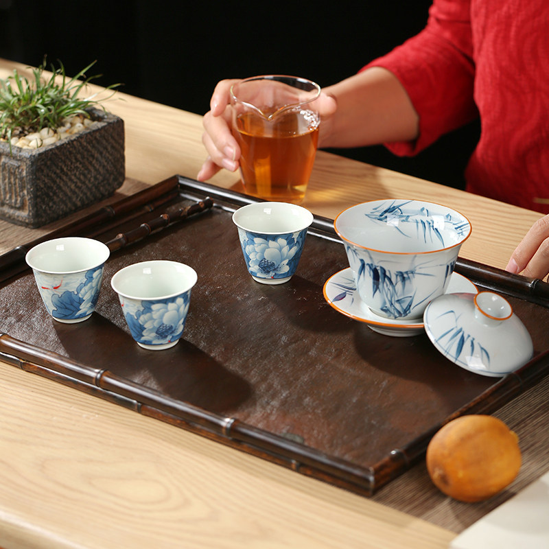 新品复古紫竹岩石竹o编奉茶盘干泡茶盘茶具收纳托盘杯垫茶席长方