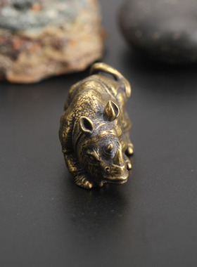 极速手工复古纯铜实心茶宠v犀牛摆件 意可爱茶玩茶道功夫茶具配件